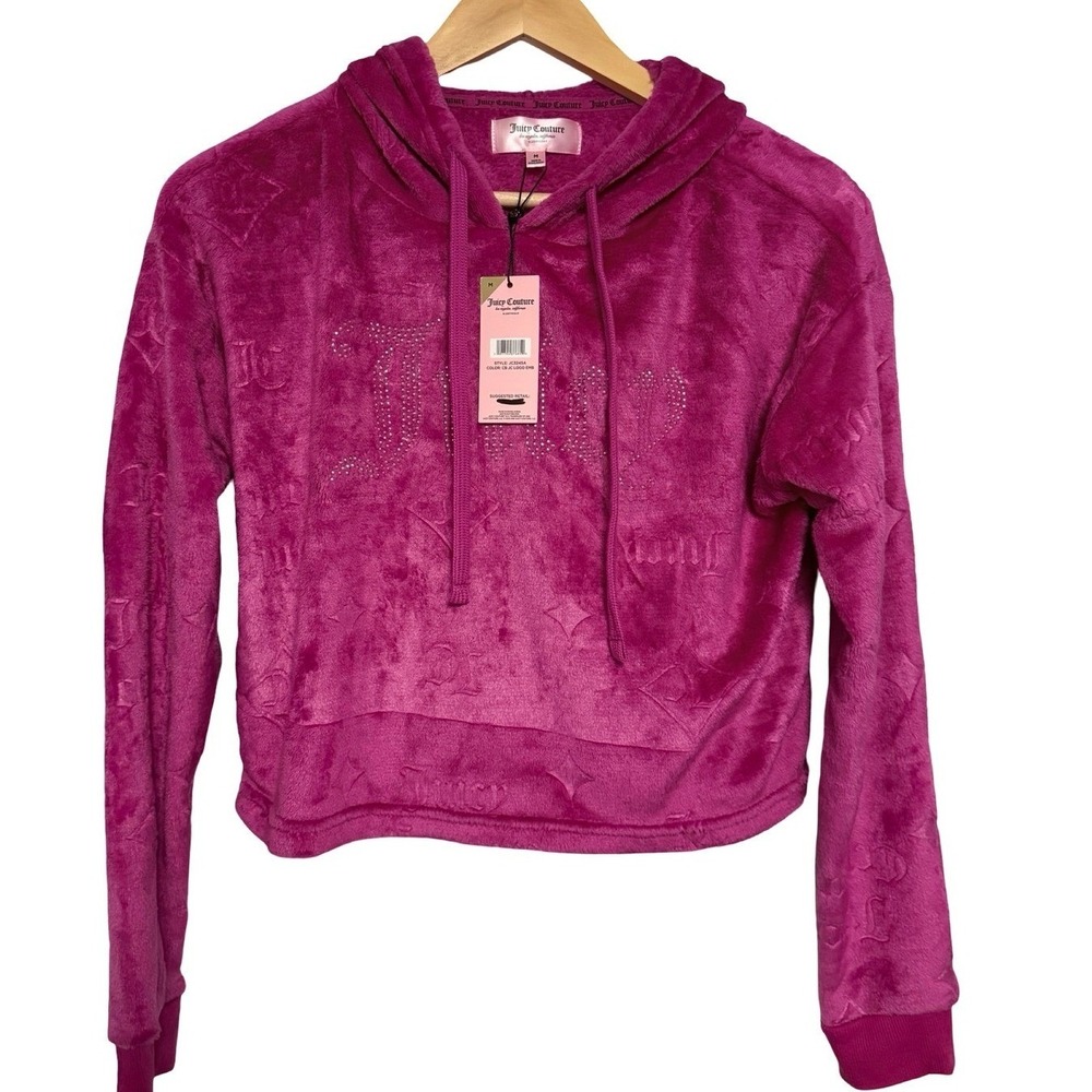 Juicy Couture Hoodie M Pink Fleece Y2K Barbiecore Cozy Loungewear Glam